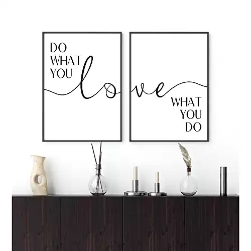 Set of 2 Minimalist Canvas Paintings Prints Do What You Love Quotes Wall Art Black White Love Sign Poster for Living Room Bedroom Home Decor Unframed