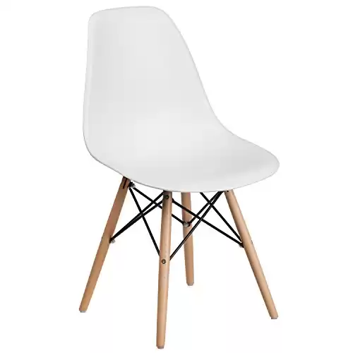 Flash Furniture Elon Series White Plastic Chair with Wooden Legs