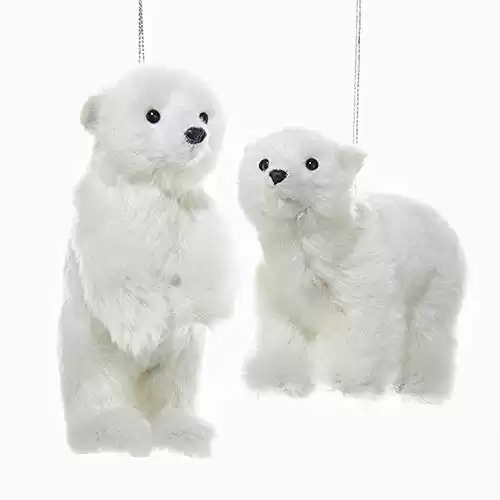 Kurt Adler FURRY POLAR BEAR ORNAMENT - 2 ASSORTED