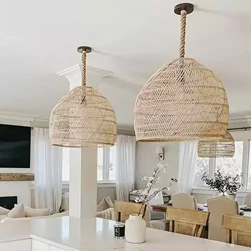 WalmHomie 1 Llight Wicker Rattan Pendant Lamp for Restaurant,Woven Hanging Ceiling Light,Natural Chandelier Fixture,Rattan Lampshade for Farmhouse 19.68"*19.68"