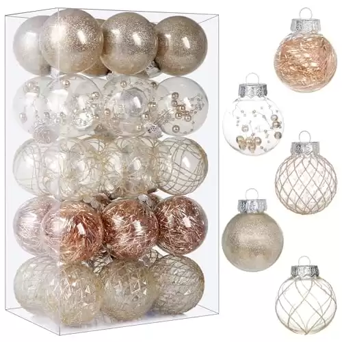 Clear Plastic Christmas Ball Ornaments, 30ct 2.36 Inch Champagne Balls for Tree Decoration - Shatterproof for Holiday Wedding Party Gifts