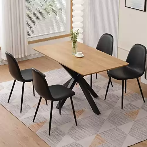 YLKHOME Dining Chairs Set of 4, Black Dining Chairs Set of 4,Washable PU Kitchen Chair Set of 4,Black Leather Dining Chair, Faux Armless Leather Dining Seat with Metal Legs for Dining Room Kitchen