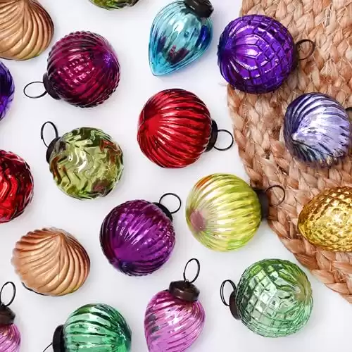 12 Glass Christmas Ball Ornaments- Glass Christmas Ornaments- Vintage Christmas Balls- Unique Christmas Decorations- Large Ornaments for Christmas Tree- Christmas Tree Decorations Multicolor Ornaments