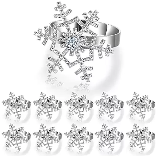 Boao 16 Pieces Christmas Snowflakes Napkin Rings Silver Rhinestone Napkin Ring Decor Metal Snowflake Napkin Holder Table Snowflake Napkin Setting for Christmas Halloween Thanksgiving Wedding Party