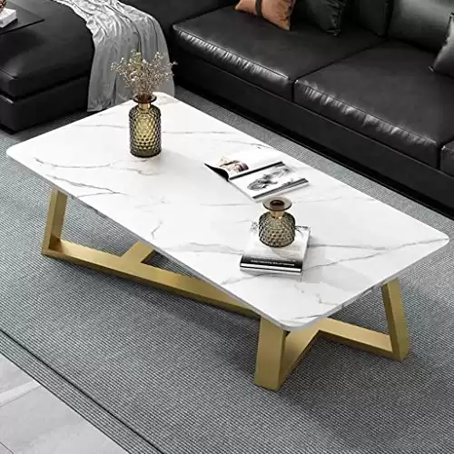 FOTOEV Mid Century Modern Marble Rectangle Coffee Table Living Room Accent Ottoman Storage Shelf, 31 Inch (Color : White, Size : 80cm)