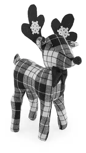 Boston International Christmas Tabletop Décor, 11-Inches, Silas The Black & White Plaid Deer