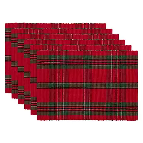 DII Farmhouse Christmas Plaid Dining Table & Kitchen Décor, Holiday Placemat Set, 13x19, Red & Green, 6 Count