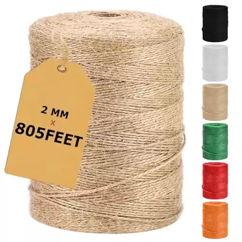 Natural Jute Twine String 805FT, Bulk Hemp Jute Rope Cord Twine for Crafts Gardening, Gift Wrapping, Arts & Crafts, Wedding Décor, Packing Material Burlap Ribbon, Christmas Halloween Decorations