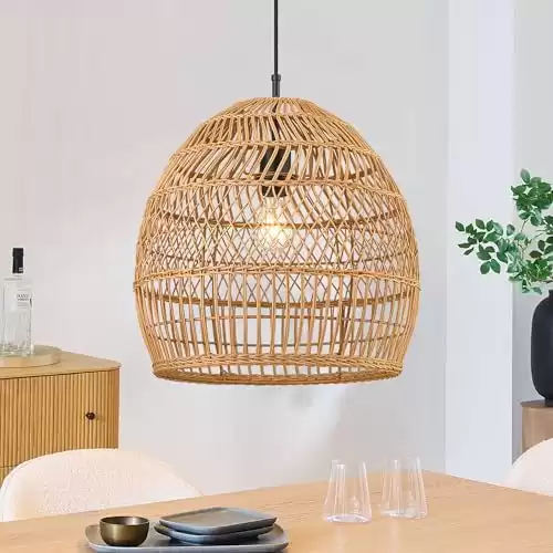 ELYONA Modern Boho Rattan Chandelier, 16 Large Rustic Wicker Pendant Light Fixtures, Basket Adjustable Hand Woven Hanging Ceiling Lamp for Coastal Kitchen Island Dining Room Living Room Bedroom Foy...