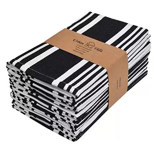 Urban Villa Dinner Napkins Trendy Stripes Cloth Napkins Set of 12 Black/White Color Dinner Napkins 20x20 Inches 100% Cotton Dinner Napkins Over Sized Cloth Napkins with Mitered Corners Dinner Napkins