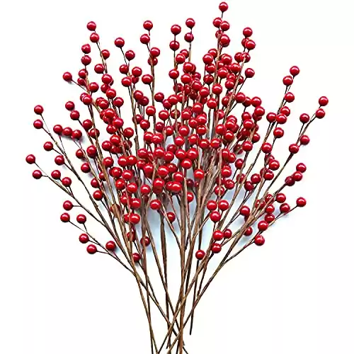 WangLaap 12 Pcs Artificial Red Berries Stems 13.5 Waterproof Berry Branches for Home Holiday Wedding DIY Crafts Decor