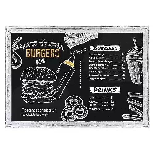 DOLLAR BOSS Chalkboard 36''X 24'' White Rustic Wood Framed Large Chalk Board for Wall Hanging Blackboard Memo Board Bulletin Menu Board Non-Magnetic for Kitchen,Coffee Shops, Resta...