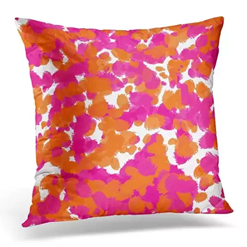 Jbralid Colorful Color Bold Girly Hot Pink Fuchsia Orange Paint Vibrant Pillow Cover Hidden Zipper Cotton Indoor Throw Pillow Case Cushion 16x16 in