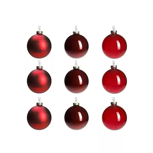 DN DECONATION Deep Red Glass Christmas Ball Ornaments, 3.15 Hanging Christmas Baubles for Xmas Tree Decoration, Set of 9 Decor for Holiday, Halloween, Wedding Party Gift