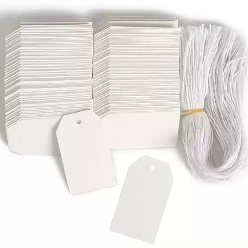 200 PCS Paper Gift Tags with Free 200 PCS Cotton Strings, Blank Hangtags for DIY Wedding Holiday Present(White)