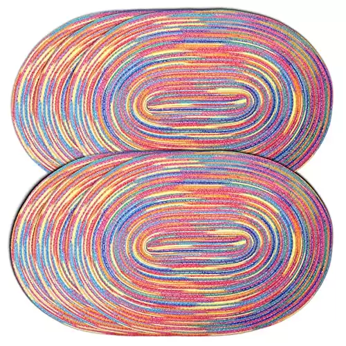 CAIT CHAPMAN HOME COLLECTION Multi-Color Braided Woven Fabric Placemats (12"x18" Oval Placemat, Rainbow)