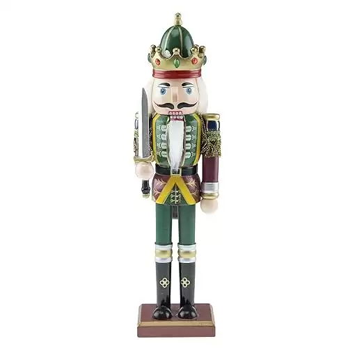 Clever Creations Green King 12 Inch Traditional Wooden Nutcracker, Festive Christmas Décor for Shelves and Tables