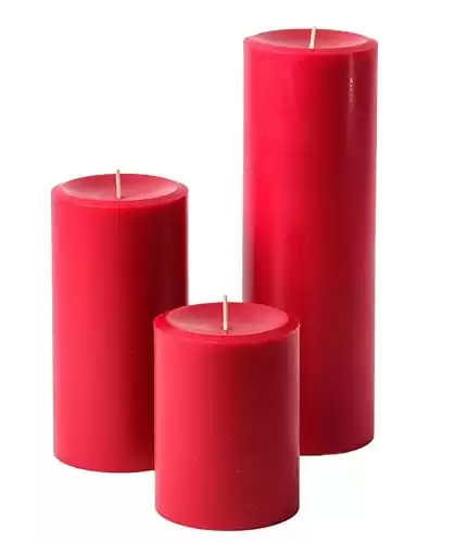 Mister Candle - Assorted Unscented Solid Color Pillar Candles (Set of 3) for Home Décor, Wedding Receptions (Red)