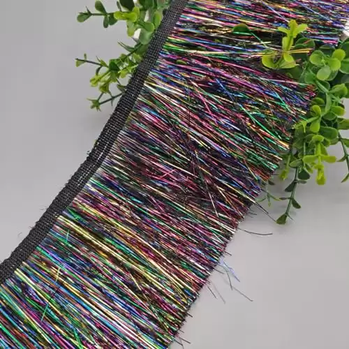 Tinsel Fringe 8" Wide Tinsel Trim JUWAIre Tinsel Garland Dance Costume Fringe Trimming Shiny Foil Effect Party Decor Tassel Lace (5 Y,Multi-Rainbow)