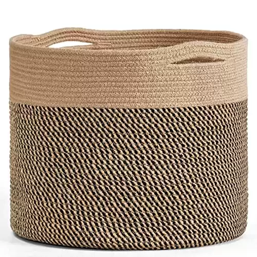 Goodpick Large Cotton Rope Basket 15.8"x15.8"x13.8"-Baby Laundry Basket Woven Blanket Basket Nursery Bin, Jute