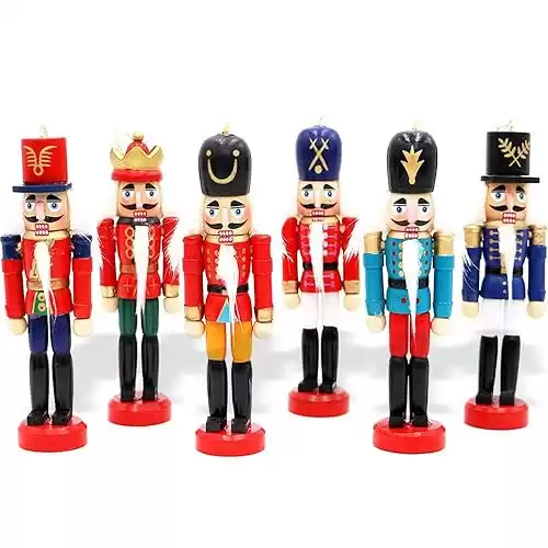 Jolik 6 PCS Nutcracker Ornament Set Wooden Nutcracker Christmas Ornaments