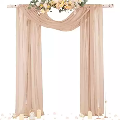 Socomi Wedding Arch Draping Fabric 29" x 20Ft 2 Panels Nude Sheer Outdoor Curtain Drapes Extra Long for Wedding Ceremony Birthday Party Decoration