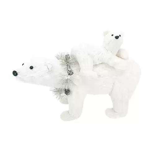 Nature Vibe 12.6 Inches Sisal Polar Bear Mom and Baby White Christmas Decorations,Arctic Animal Figurines as Winter Wonderland Decorations,Christmas Home Decor or Table Centerpieces