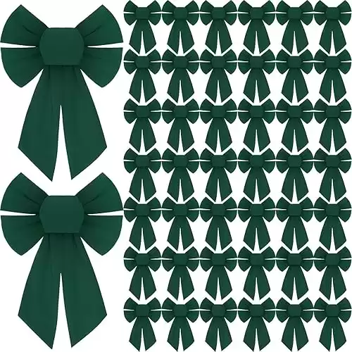 Sotiff 48 Pieces Velvet Christmas Wreath Bow Christmas Ornament Bow Christmas Bows for Indoor Outdoor Wreaths Garland Holiday Xmas Tree Wrapping Crafts DIY Decor (Green)