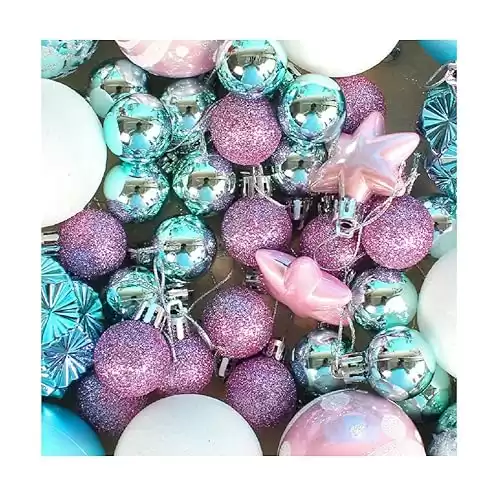 Christmas Ball Ornaments- 42pcs Shatterproof Christmas Tree Decorative Hanging Colorful Ornaments Home Decoration(Pink, Blue and White)