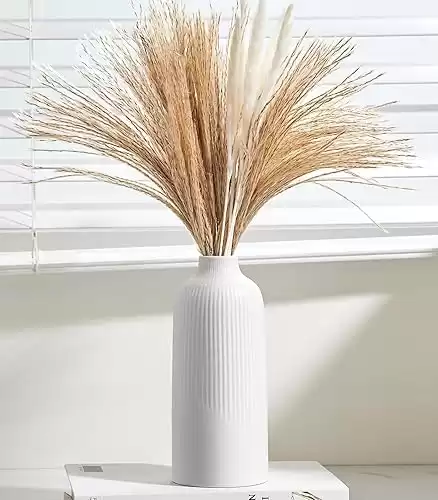 SimpleArt White Ceramic Vase,Flower Vase for Pampas-Decor Minimalist Modern Vase for Centerpieces Table, Fireplace, Shelf