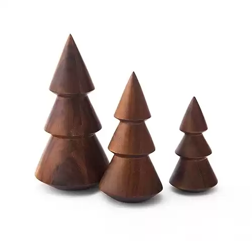 Nambe Wooden Tree Trio | Set of 3 Mini Christmas Trees Figurines | Mini Christmas Trees Figurines | 10, 8 and 6 Inch Figures Made with Acacia Wood | Designed by Alvaro Uribe