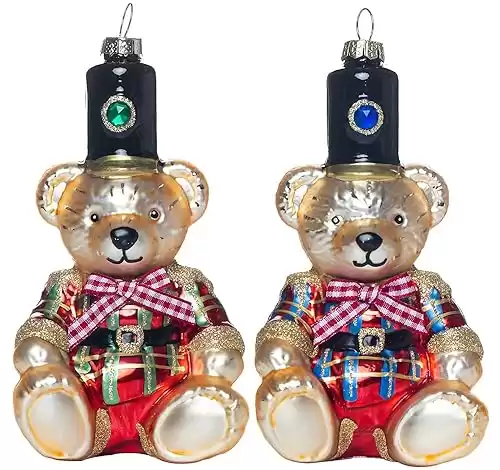 2 Pieces Glass Teddy Bear Ornament, Hand Blown Glass Teddy Bear Christmas Ornaments for Christmas Tree Decorations