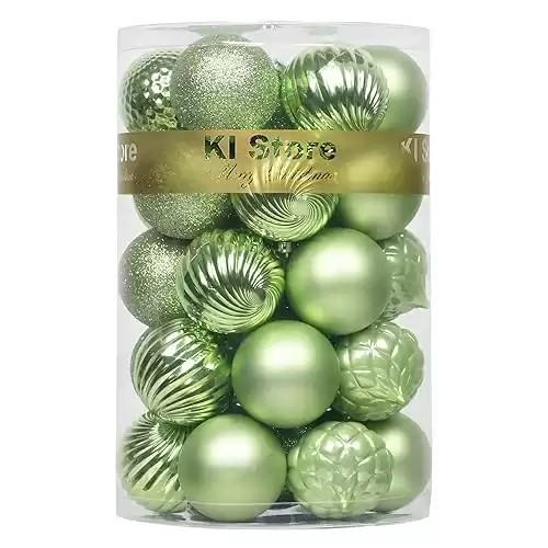 KI Store Light Green Christmas Balls 34pcs 2.36-Inch Christmas Tree Decoration Ornaments for Xmas Tree Holiday Wreath Garland Decor Ornaments Hooks Included