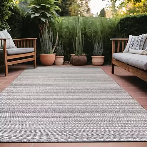 LuuL Home Stripe Outdoor Rug 5x7 Washable Outside Carpet for Indoor Patio Porch Waterproof Easy Cleaning Non Shedding Area Rugs Gray 5 x 7