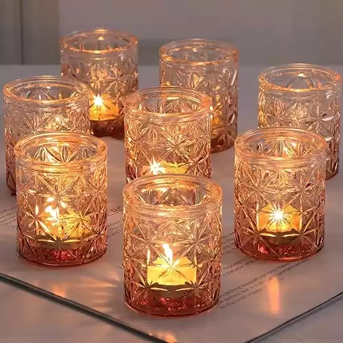 24pcs Votive Candle Holders, Amber Tea Light Candle Holder Glass, Halloween Candle Holder, Candle Holder for Table, Wedding Decor, Valentine's Day, Home Decor and Holiday Day Table Decor