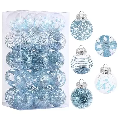 60MM/2.36 Christmas Ornaments Set, 30pcs Clear Christmas Ornaments Blue Shatterproof Decorative Baubles for Xmas Tree Decorations Crystal Ornament Balls for Wedding Holiday Party Indoor Outdoor...