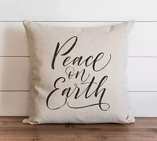 Peace On Earth Pillow Cover Christmas Holiday Winter Throw Pillow Gift Home Decorative Accent Pillow Farmhouse Decor Linen Pillows For Living Room Bedroom Sofa Couch Birthday Housewarming Gift