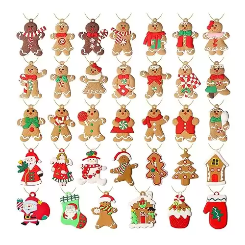 34 Pack Large Christmas Gingerbread Ornaments Set Gingerbread Man Ornaments Ginger Man with Strings Figurine Hanging Ornaments for Christmas Tree Decorations