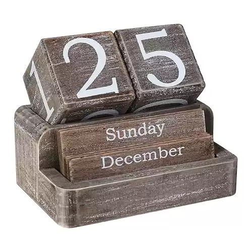 EruiYin Wooden Block Calendar for Desk, Daily Desktop Perpetual Desk Calendar, Farmhouse Desk Accessories for Home Office Decor, Reusable Yearly, Vintage Grey