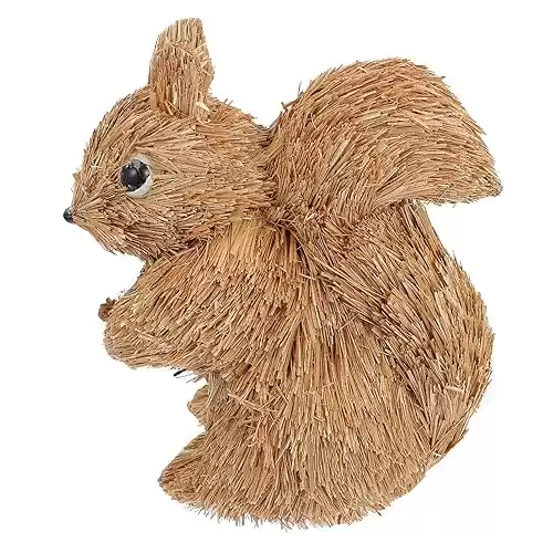 NUOBESTY Straw Squirrel Figurine Christmas Squirrels Decor Outdoor Garden Statue Handmade Woven Woodland Animal Model Toddler Birthday Holiday Table Centerpiece