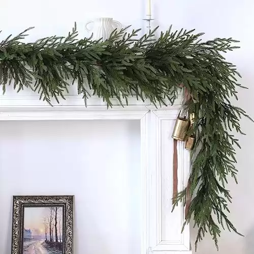 Norfolk Pine Garland - 9ft Artificial Christmas Garland Long Faux Greenery Garland for Holiday, Fireplace, Mantle, Window, Stairs, Indoor, Outdoor Decor