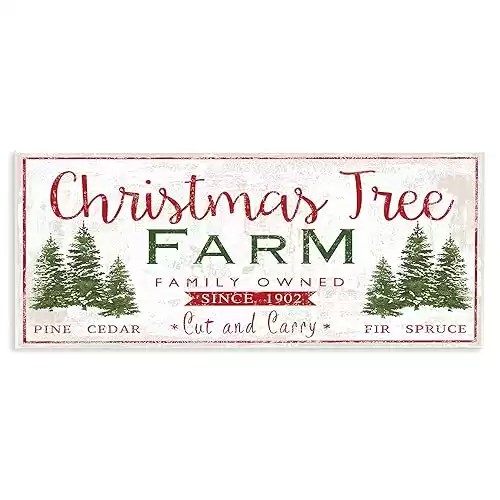 Stupell Industries Vintage Christmas Tree Farm Sign Green Pine Forest, Designed by P.S. Art Wall Plaque, 7 x 17, Red