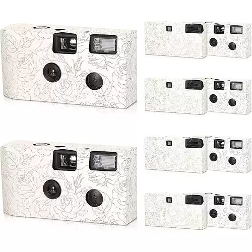 10 Pack Disposable Camera for Wedding Bulk, 34mm Single Use Camera Bulk with Flash and Hand Strap Disposable Cameras One Time Camera for Gathering Wedding Trave (Gold Rose, Retro Color Film)