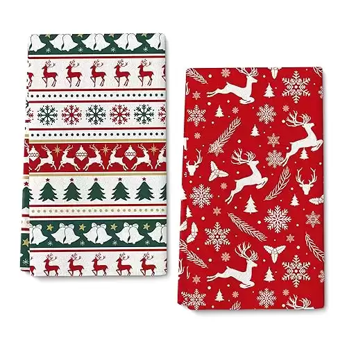 Christmas Decor Deer Snowflakes Kitchen Towels Set of 2,Holiday Dish Towels for Kitchen, Absorbent Hand Towel Tea Towels Gifts for Kitchen Home Farmhouse Christmas Party Decoration