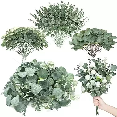 Giegxin 270 Pcs 3 Kinds Mixed Eucalyptus Leaves Stems Bulk Artificial Silver Dollar Eucalyptus Leaves Picks Dried Eucalyptus Bundle Faux Spray for Wedding Vase Bouquet Floral Arrangement (Green)