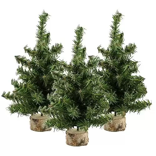 AuldHome Mini Christmas Trees (3-Pack, 10-Inch); Canadian Pine Greenery Tabletop Holiday Decor