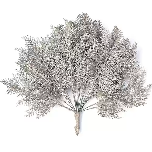 Christmas Ornaments Picks Sprays - Glitter Artificial Pine Stems, Twig Faux Christmas Floral Branches for Christmas Tree Wreath Wedding Bouquet Winter Holiday Decoration 30 Pcs (Silver)