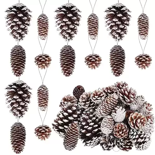 42 Pieces Christmas Snow White Pine Cones Ornaments Natural Rustic Pine Cones Bulk Xmas Tree Hanging Decoration for Christmas Tree Gift Home Party DIY, Assorted Sizes