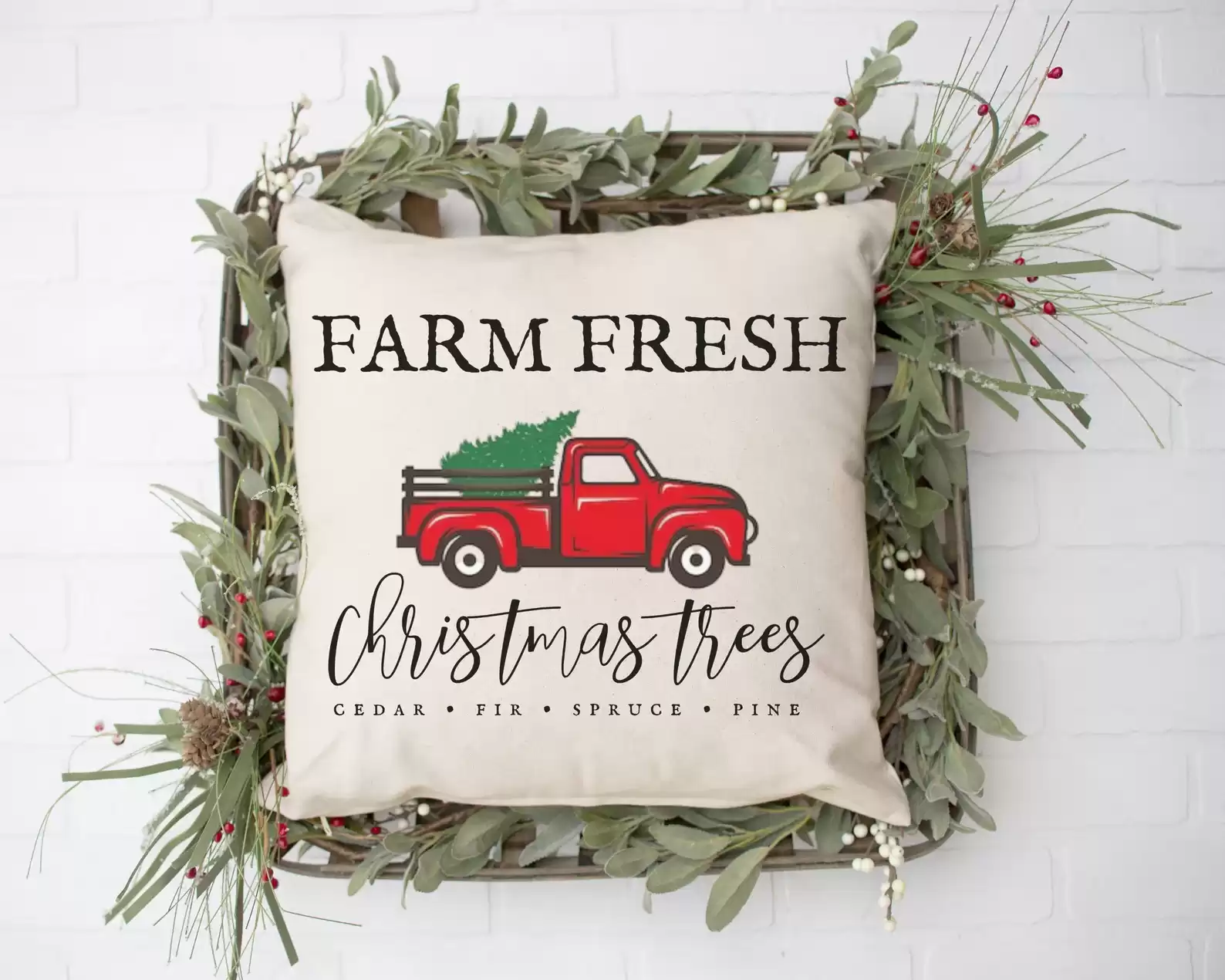 Farm Fresh Christmas Trees Pillow / Christmas Home Decor / Holiday Living Room / Farmhouse Christmas Decor - Etsy