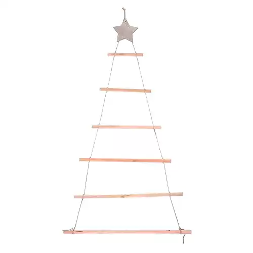 Christmas Tree Ornaments Wood Ladder Tree with Star Wall Hanging Christmas Branch Ladder Wall Hanging Decorations Christmas Wall Decor (Wood) Christmas Hanging Decorations